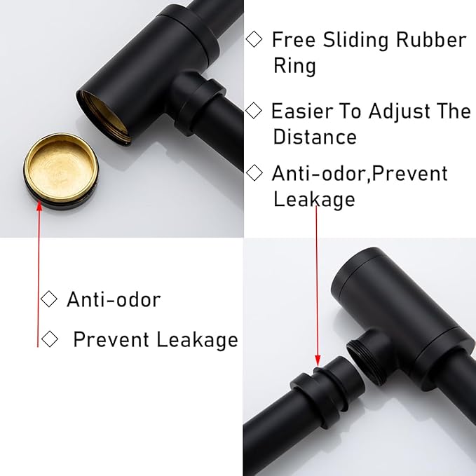 RANDOM Black Brass Bottle P Trap with Pop Up Drain Stopper with Overflow11.81″ Slip Joint Extension Tube Adjustable Bathroom Basin Sink Waste Drain Trap Kit 1 1/4