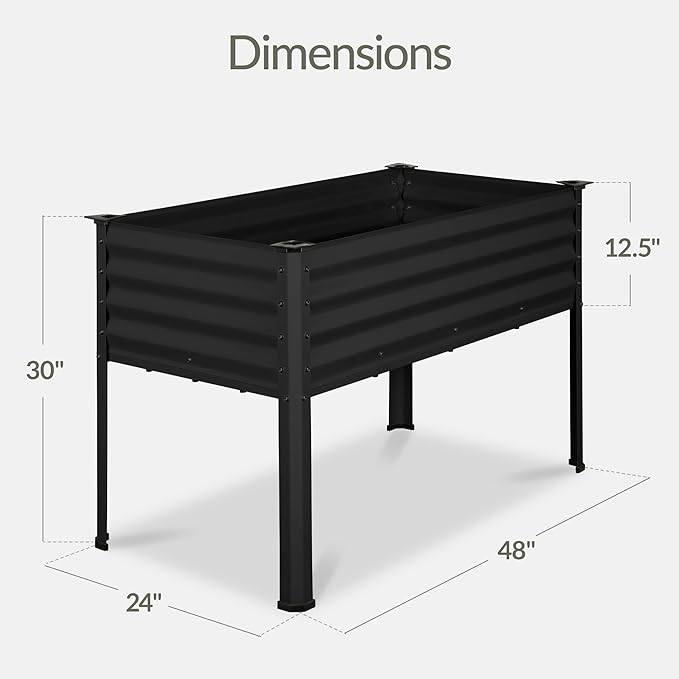 Best Choice Products 48x24x30in Galvanized Raised Garden Bed Metal Elevated Planter Box Vegetable Garden for Backyard Patio Balcony - Black