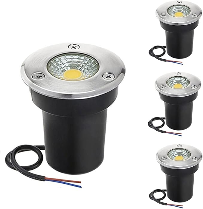 Pool Bulbs Garden Spotlight Deck Landscape 3W Outdoor Recessed Spotlights Stainless Steel PanelWarm White 24V