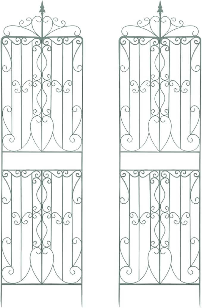 Garden Trellis 2 PCS Iron Plant Trellis Outdoor for Climbing Plants Fence Panels Plant Support for Ivy Vines Rose Flower Heavy-Duty Courtyards Lawns Backyard (Green)