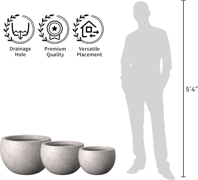 Kante 15.7 Dia Round Concrete Planter Outdoor/Indoor Large Bowl Plant Pots with Drainage Hole and Rubber Plug for Garden Patio Balcony Home Light Gray