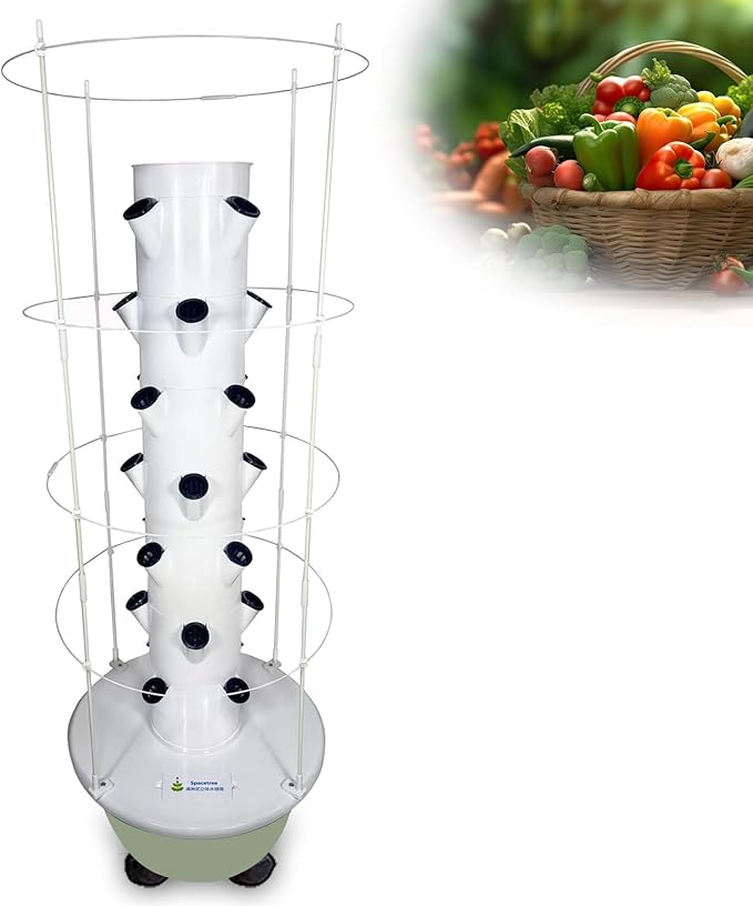 Polytunnel Tower Systems Hydroponics Growing Systems Vertical Tower Automated Indoor Tower Garden with LED Grow Lights Herb Garden B(28Pots)