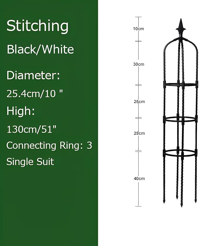 1-Pack Garden Trellis Garden Tower Potted Plant Support Plant Cage Rose Obelisk Garden Decoration Stand Black/White (Color : White Size : 130x25.4cm)