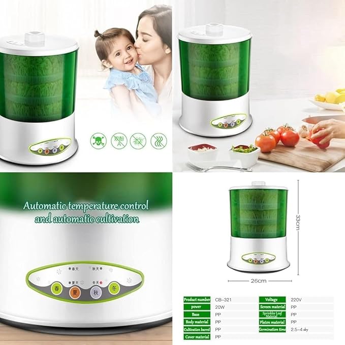 Bean Sprouts Machine Seed Sprouter Intelligent Bean Sprouts Maker Household Seed Grow Cereal Tool Seed Sprouter Kit with 360-Degree Sprinkler for Seed Grow (Size:C)