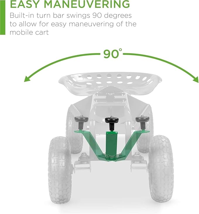 4-Wheel Garden Cart with 360° Swivel Seat - Heavy Duty Rolling Work Seat with Tool Tray &amp Storage Basket 10 Rubber Tires &amp 330lb Capacity for Outdoor Gardening