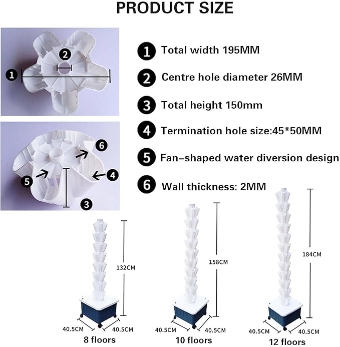 Hydroponics Tower Indoor Growing Vertical Garden Planter Indoor Smart Garden Kit Garden Hydroponic Growing Vertical Tower for Fruits and VegetablesGrey-12floors