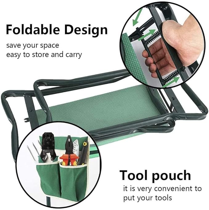 BDL Garden Kneeler Seat with Upgraded Thicken Kneeling Pad and 1 Large Tool Pouch Foldable Stool 330lb Capacity-Protects Your Knees Clothes from Dirt &amp Grass Stains
