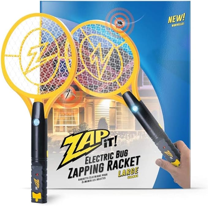 ZAP IT! Rechargeable Electric Fly Swatter Racket - 4000-Volt Mosquito Zapper with USB Charging and LED Light - Large - Safe 3-Layer Mesh Bug Zapper Racquet for Indoors and Outdoors - Yellow