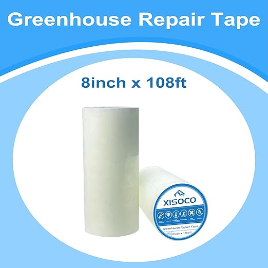 8Inch x 108FT Greenhouse Repair Tape Greenhouse Tape Heavy Duty Waterproof UV-Resistant Tent Clear Repair Tape Greenhouse Plastic Sheeting Coverings Film Tape for Sealing and Seaming
