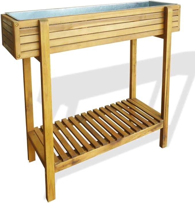 Garden Raised Bed Solid Acacia Wood Planter with Zinc Liner 35.4x35.4x29.5 Inch Outdoor Raised Garden Beds for Vegetables Herbs Flowers