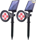 Solar Lights Outdoor 4-LED Solar Spotlight LED Landscape Lights IP67 Waterproof Solar Powered Landscaping Lights Outdoor Lighting for Tree Garden Yard Patio(2 Pack Red)