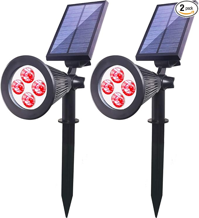 Solar Lights Outdoor 4-LED Solar Spotlight LED Landscape Lights IP67 Waterproof Solar Powered Landscaping Lights Outdoor Lighting for Tree Garden Yard Patio(2 Pack Red)