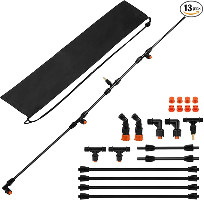 4 Nozzles Poly Sprayer Boom Wand with 1/4 Brass Fitting Backpack Multi Nozzle Spray Holder Sprayer Boom Equipped with Two Types Nozzles DIY Length Up to 74.8 Wand for Tractor Watering Large Areas