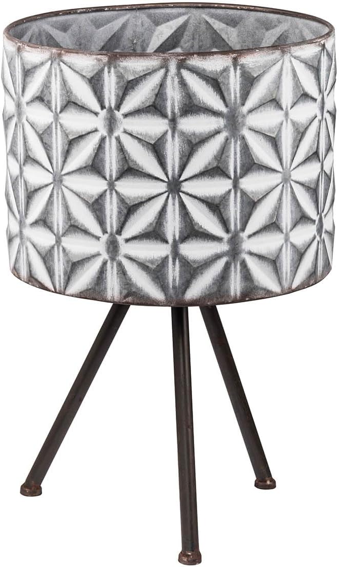 Set of 2 Metal Planter StandRound Galvanized Grey Planter