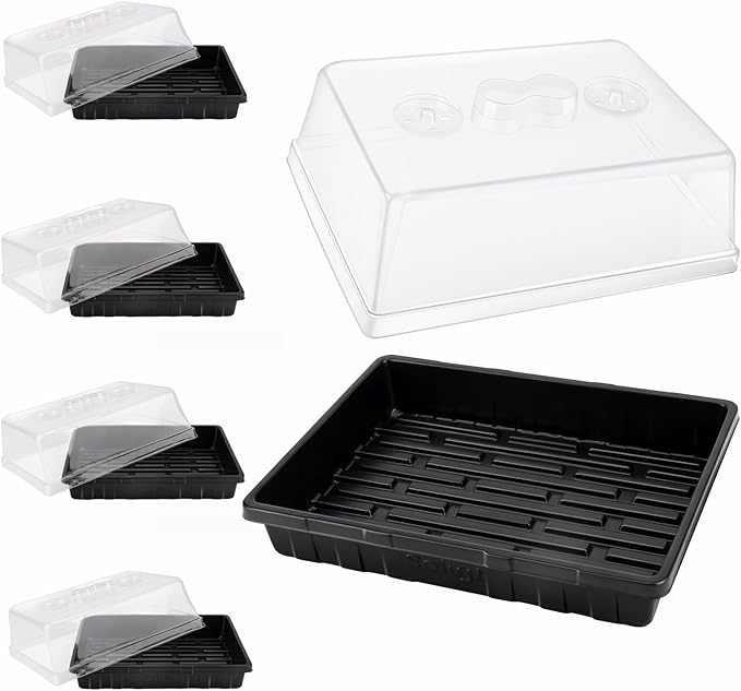 [Thick Plastic] 5-Set Strong Seed Starter Trays with 5 Humidity Domes for Seed Starting Germination Seedling Propagation &amp Plant Growing Holds 240 Cells in Total