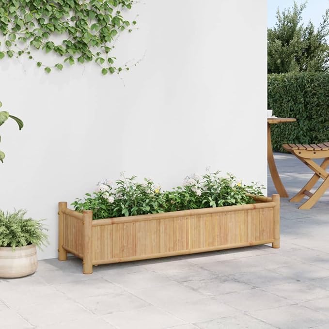 Bamboo Raised Planter Box 39.4x11.8x9.8 Large Outdoor Garden Bed with Elevated Design for Plants Vegetables Flowers on Patio Balcony Garden Decoration