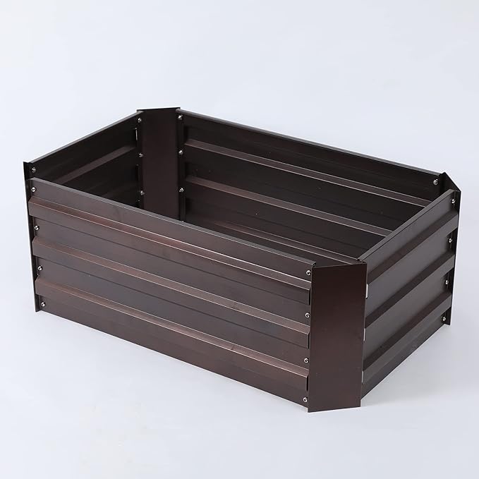 LuxenHome Brown Metal 32 x 20.2 Rectangular Raised Garden Bed