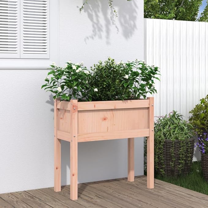 Natural Douglas Wood Garden Planter 27.6x12.2x27.6 Inch Rustic Outdoor Raised Bed for Flowers Herbs Vegetables Durable Untreated Finish