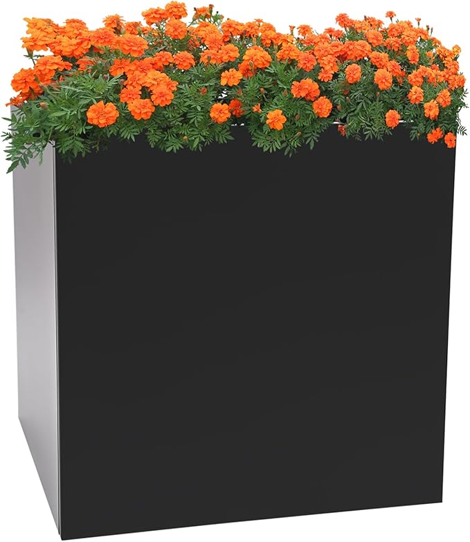26 x 26 x 26 Metal Planter Box - Heavy Duty Black Steel Raised Garden Bed with Weather-Resistant Coating for Outdoor Patio Garden Yard &amp Porch (Easy Assembly)