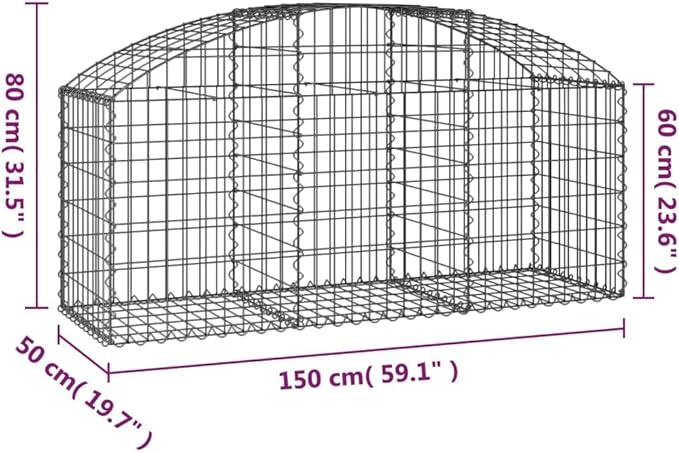 Gabion Basket Silver Galvanized Iron 59.1 x 19.7 x 31.5 in Rectangular Metal Planter for Outdoor Plants Strong Garden Bed Wall Structure