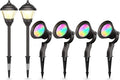 GOODSMANN Landscape Lighting Low Voltage Path Lights 2PK LED 1.5W 100 Lumens Pathway Lights and 4PK RGBW 12W 650 Lumens Spotlights Floodlight Outdoor Lights with Metal Spike and Connector
