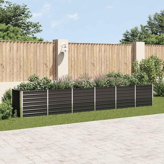 Garden Raised Bed Raised Flower Bed Garden beds Outdoor Gardening Box Patio planters Suitable for Courtyard Orchard Nursery Corridor Galvanized Steel 189x31.5x30.3 Anthracite