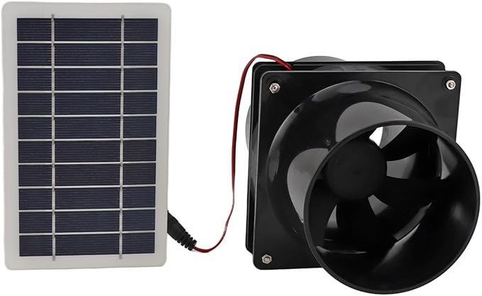 10W 12V 6in Solar Powered Exhaust Fan ABS Solar Panel Ventilation Greenhouse Fan Kit for Round Pipe Pet House Chicken Coop Rv Greenhouse
