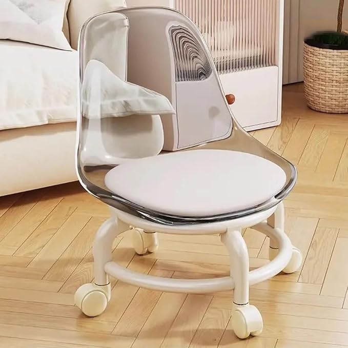 360 Degree Rotating Acrylic Plastic Rolling Stool for Home Garden Office and More Adjustable Height Rolling Stool with Smooth Wheels