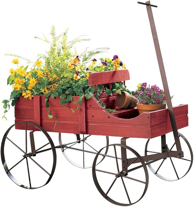 Collections Etc Amish Wagon Decorative Indoor/Outdoor Garden Backyard Planter Red