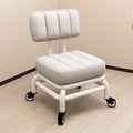 Ergonomic Low Rolling Stool With Back Support Soft Pu Leather Seat Metal Frame 360° Swivel Short Stool For Home Garden Office Garage Shop Comfortable And Durable Roller Chair With Rice White One Siz