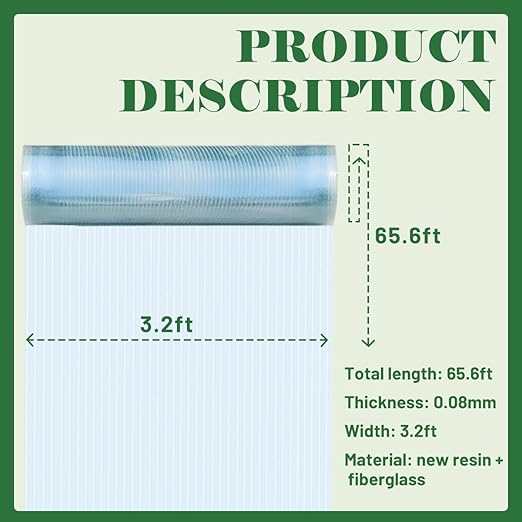Polycarbonate Sheet 65.6Ft x 3.28FtDIY UV Resistant Polycarbonate Greenhouse PanelsInsulated Transparent Polycarbonate Roof Panels for Roof Farming Gardening Agriculture Courtyards Canopy