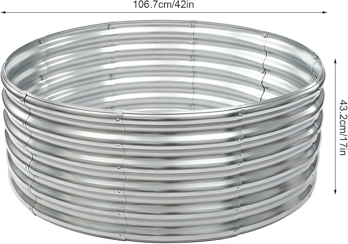 17 Tall 42 Raised Garden Bed Round Large Metal Galvanized Planter Raised Garden Boxes Raised Garden Beds for Planting Vegetables Flowers Herb (Silver)