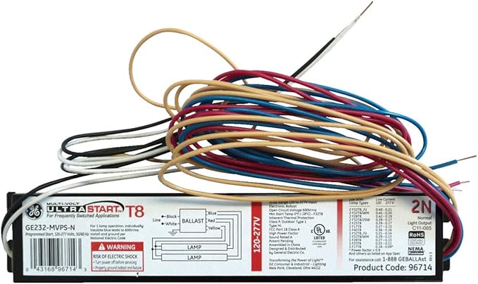 GE Lighting UltraMax Proline Electronic Ballast 120/277 Volt Instant Start Ballast Normal Ballast Factor Ballast for Fluorescent Light (2) or (1) Lamp T8