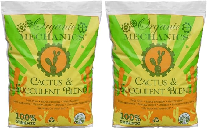 Organic Mechanics Cactus and Succulent Blend Potting Soil 8 qt (Pack of 2) – Well-Drained Organic Mix – Enhances Plant and Root Growth with Biochar Rice Hulls and Worm Castings