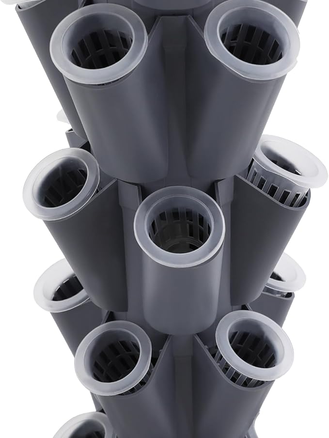 12-Tier Hydroponic Growing Tower 60-Plant Indoor Gardening System w/Automatic Water Circulation Vertical Aeroponic Tower Garden for Herbs Vegetables Fruits (Grey 60-Plants)