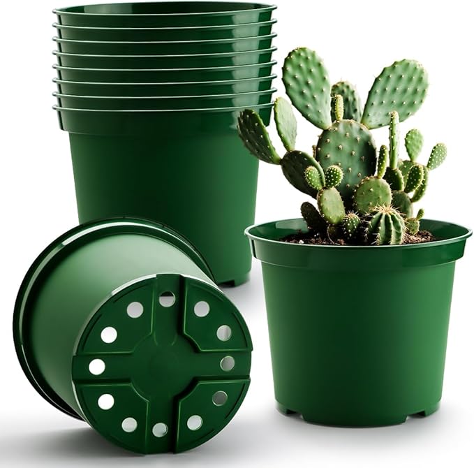 3 Gallon Plastic Nursery Pots 10 Inch Round Plant Pots with Drainage Holes 10 Pack Planting Pot for Outdoor Indoor Plants Gardening Gifts for Women Green