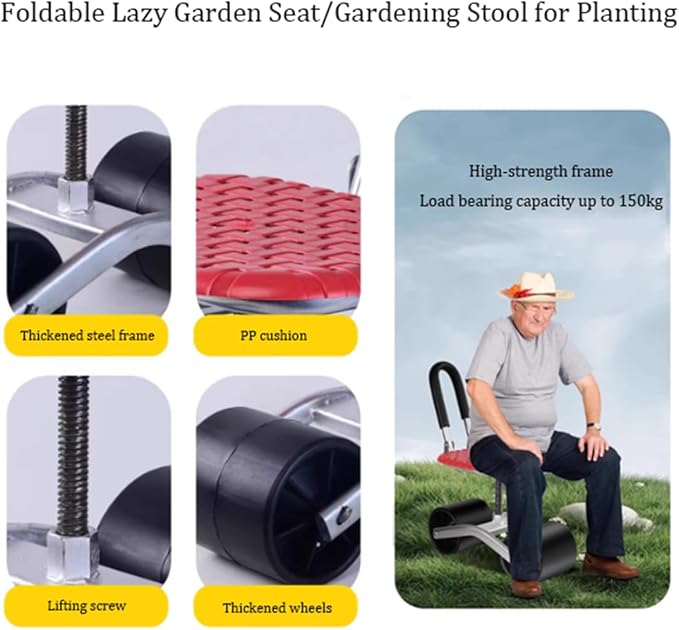 Mobile Gardening Stool Patio Gardening WorkseatGardening WorkseatsRolling Garden Work SeatLazy Garden Seat with Steering Handle &amp Tool TrayAdjustable Height 360°Swivel SeatA
