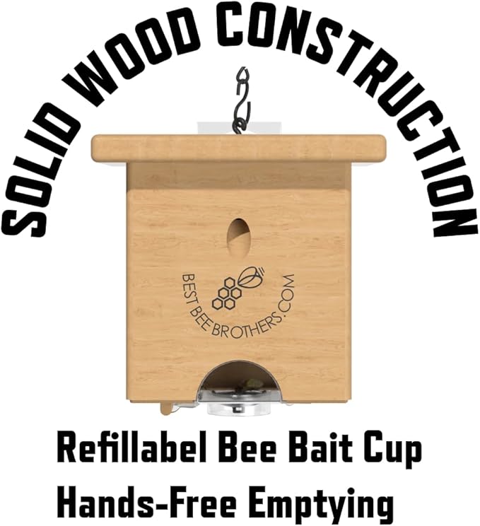 Best Bee Brothers Pine Turbo Trap Professional-Grade Carpenter Bee Trap for Outside with Bee Vault &amp Internal Turbo Funnel 6.3” W x 6” H x 5” D (4 Pack)