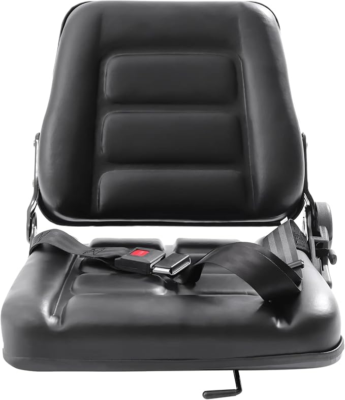 Universal Forklift Seat Forklift Seat with Ordinary Safety Belt &amp Adjustable Backrest Foldable Lawn Mower Seat with Pre-Drilled Holes for Garden Excavator Bulldozer Trencher (B)