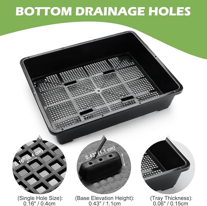 5 Pack Soil Blocking Trays(14x12x3) Plastic Flat Plant Tray for Holding or Collecting Drainage Water Elevated Microgreen Seed Starter Tray for Seed Germination (Black)