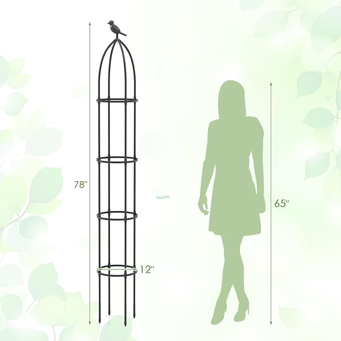 Happygrill Garden Trellis for Climbing Plants 78” Tall Metal Obelisk Trellis w/Adjustable Height Gloves Cable Ties 2 in 1 Plant Cages &amp Supports for Flowers Vegetables Vines Indoor Outdoor