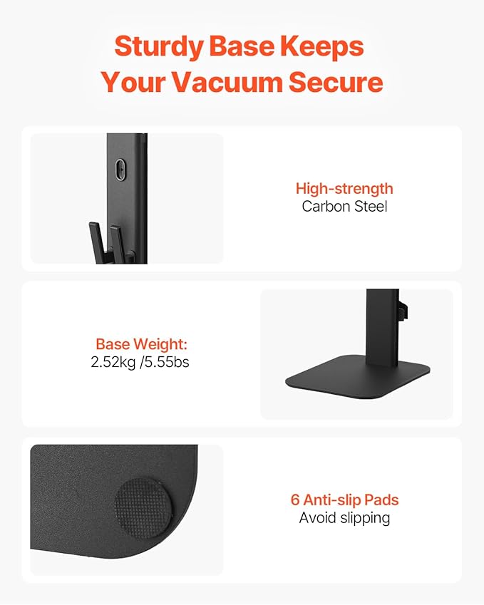 VEVOR Vacuum Stand Compatible with Dyson G5 V15 V12 V11 V10 V8 V7 V6 Series Upright Vacuums Cleaners &amp Accessary Stable Storage Stand Holder with 6 Hooks and Non-Slip Footpads Black