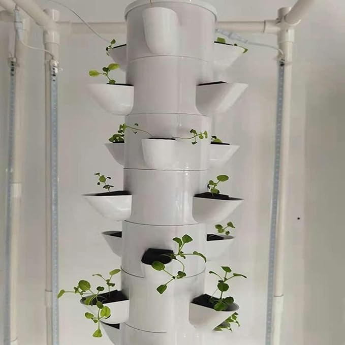 Hydroponic Tower Aquaponic Culture of 45 Holes Hydroponic Culture Soil -Free Cultivation Airplane Crop Kit of Garden