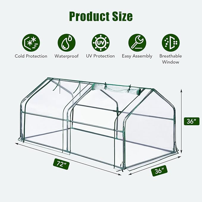 Mini Greenhouse for OutdoorPortable Greenhouse Outdoor Garden w/ Roll-up Zipper DoorWaterproof &amp UV Protected Green House for Outside Garden Patio Backyard71x36x36