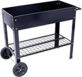 ZeHuoGe Products Elevated Mobile Raised Ergonomic Metal Planter Garden Bed for Backyard Patio w/Wheels Lower Shelf 42.5 L x20.8 W x31.5 H Black