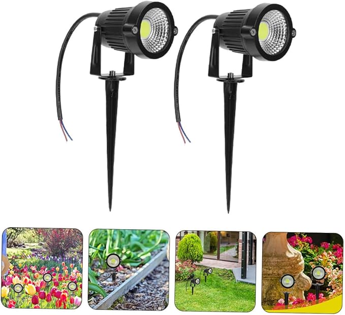 Homoyoyo 2pcs Cob Outdoor Spotlights Led Lawn Lights for Garden and Decoration Landscape Lighting Simple Installation Rated for Weather Use