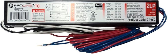 GE UltraMax Proline Electronic Ballast 120/277 Volt Instant Start Ballast Normal Ballast Factor Ballast for Fluorescent Light (1) or (2) Lamp T8 Compatible with F96T8 and F96T8/WM