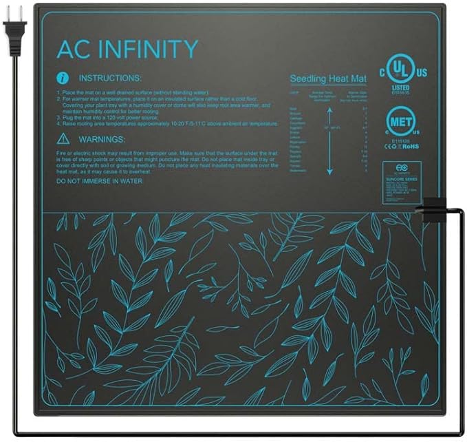 AC Infinity SUNCORE A5 Waterproof Seedling Heat Mat 20 x 20.75 MET &amp UL-Certified Heating Pad for Indoor Gardening Hydroponics Germination Cloning