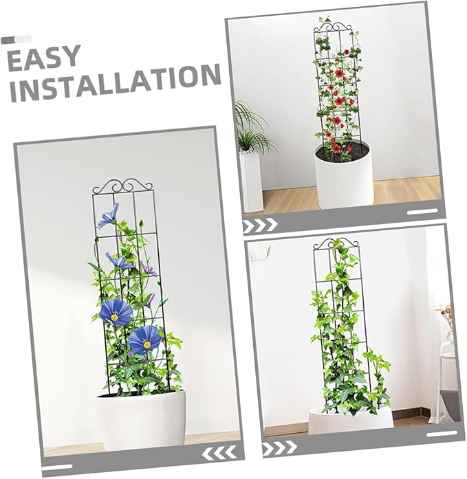 Alasum 4pcs Plant Climbing Support Trellis Frame Metal Garden Vines Rack for Potted Plants Indoor Outdoor Decorative Climbing Flower Rack 50x15cm Black