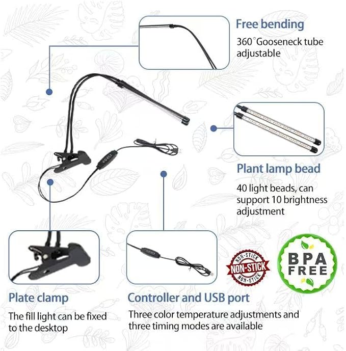 grow lamp for indoor plants360° swivel full-full spectrum grow light3/9/12 hours USB poweredled plant light10 brightness levelssuitable for potted and bonsai plantsimproves plant health ﻿